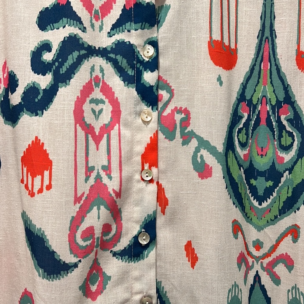 Linen Patterned Button Down Flared Dress - image 3